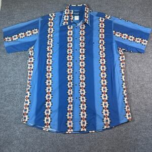 Vintage Wrangler Aztec Pearl Snap Western Shirt Men's Brush Popper Blue 2XLT